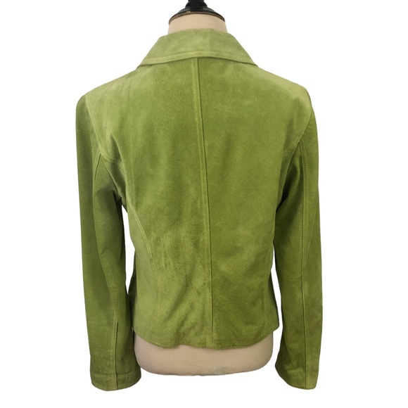 TELLURIDE CLOTHING CO Women Suede Leather Short Zip Lime Green Moto JACKET M Y2K - Picture 5 of 16